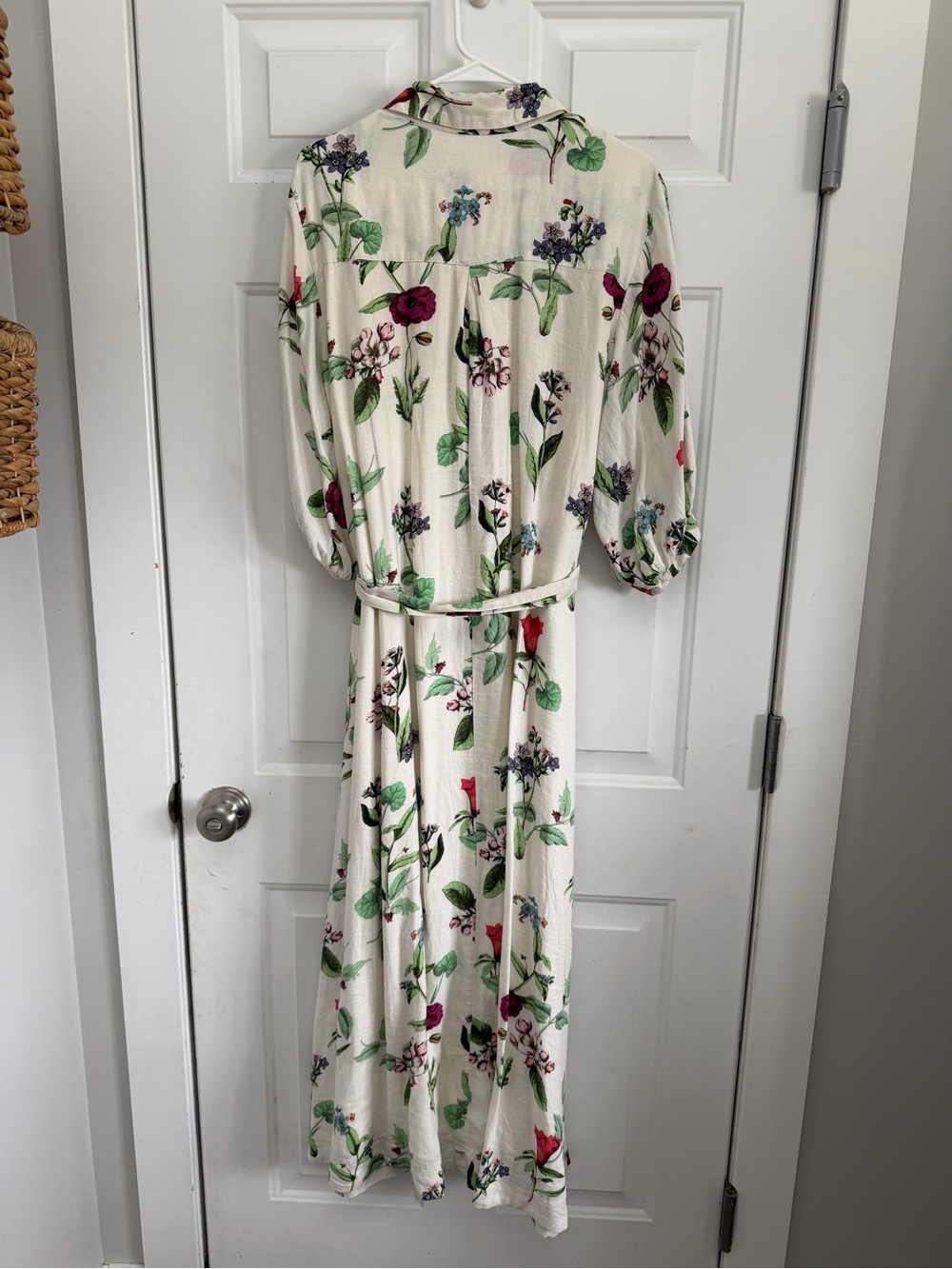 Floral Button-Front Cream Maxi Dress with Belt- linen dress from Anthropologie - Picture 5 of 7